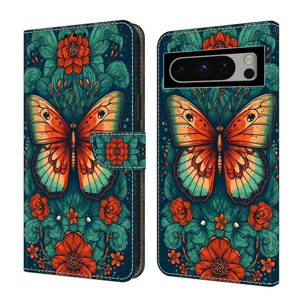 For Google Pixel 7 5G Crystal Painted Leather Phone case(Flower Butterfly)