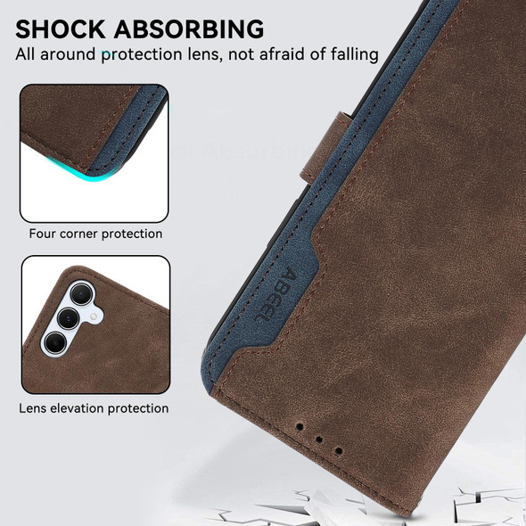 For Samsung Galaxy S21 5G ABEEL Color Block Magnetic RFID Leather Phone Case(Brown-Blue)