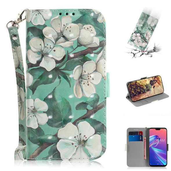 3D Colored Drawing Watercolor Flower Pattern Horizontal Flip Leatherette Case for Asus Zenfone Max Pro (M2) ZB631KL, with Holder & Card Slots & Wallet