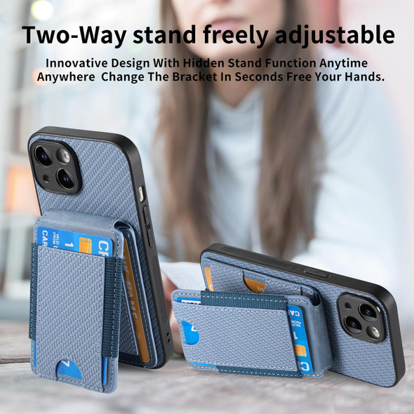 For iPhone 7 / 8 / SE 2022 Carbon Fiber Vertical Flip Wallet Stand Phone Case(Blue)