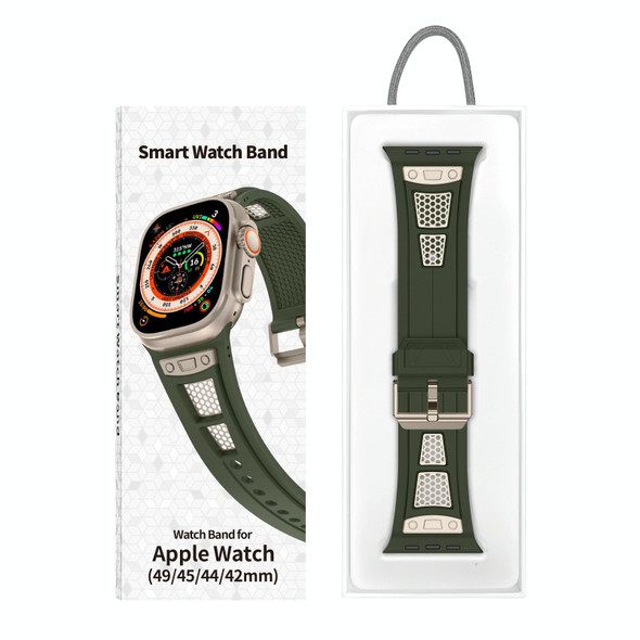For Apple Watch SE 2023 44mm Breathable Stainless Steel Mesh TPU Watch Band(Green Titanium)