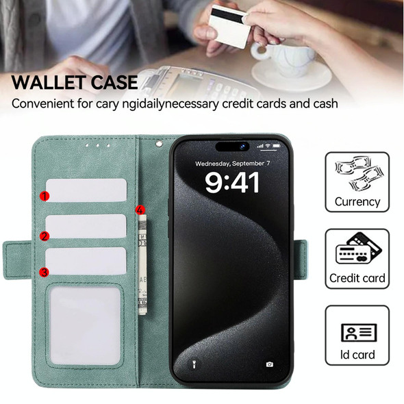 For iPhone 15 ABEEL Frosted Magnetic RFID Leather Phone Case(Cyan)