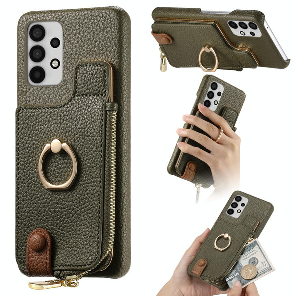 For Samsung Galaxy A32 5G Litchi Leather Oil Edge Ring Zipper Wallet Back Phone Case(Green)