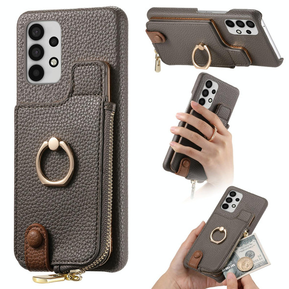 For Samsung Galaxy A32 4G Litchi Leather Oil Edge Ring Zipper Wallet Back Phone Case(Grey)