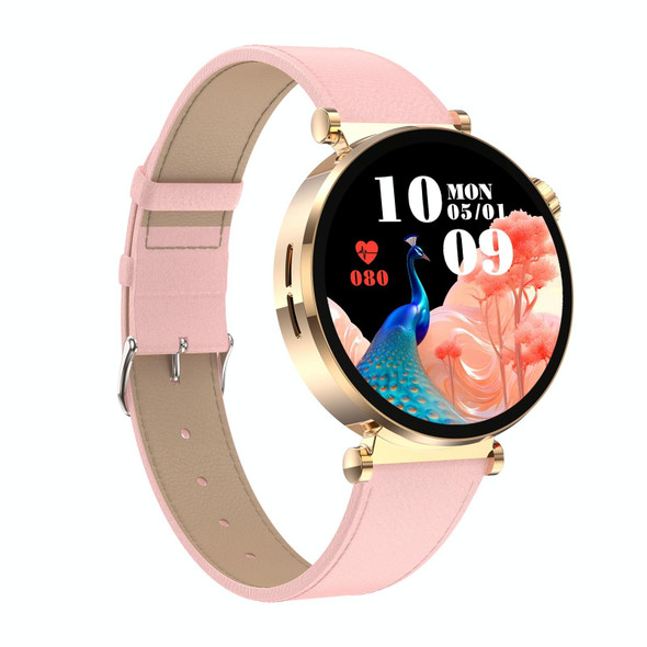 ET490 1.27 inch Color Screen Smart Watch Leather Strap, Support Bluetooth Call / ECG(Pink)