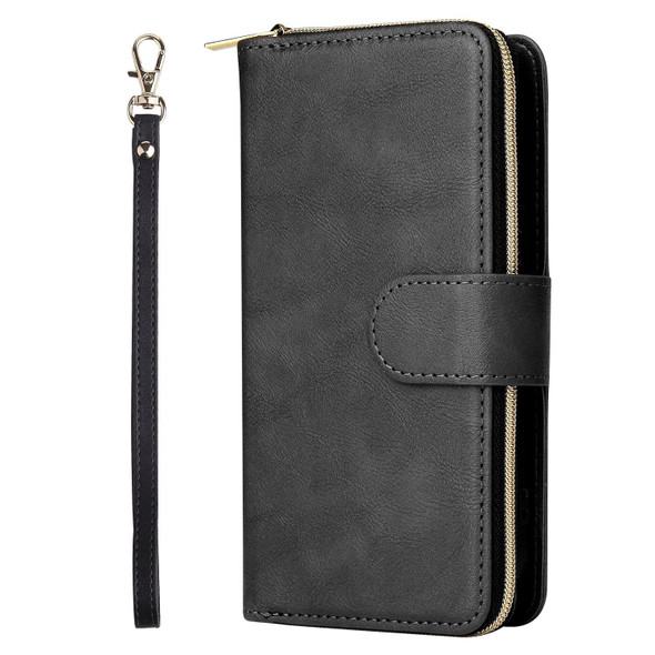 9 Card Slots Zipper Wallet Bag Leatherette Phone Case - iPhone 13(Black)