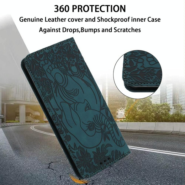 For Samsung Galaxy S20 FE 5G Retro Elephant Embossed Leather Phone Case(Green)