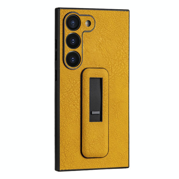 For Samsung Galaxy S22 5G PU Leather Push-pull Bracket Shockproof Phone Case(Yellow)