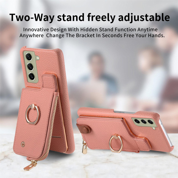 For Samsung Galaxy S21 FE 5G Litchi Leather Oil Edge Ring Zipper Wallet Back Phone Case(Pink)