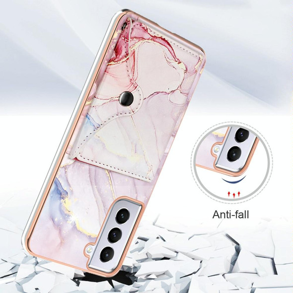 For Samsung Galaxy S21 5G Marble Pattern IMD Card Slot Phone Case(Rose Gold)