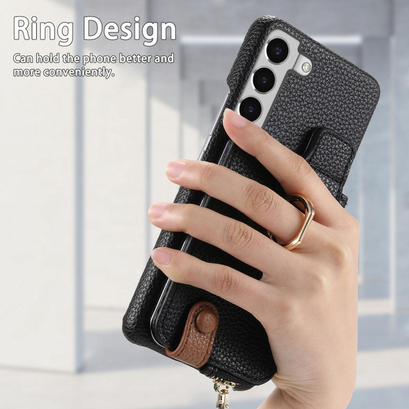 For Samsung Galaxy S22+ 5G Litchi Leather Oil Edge Ring Zipper Wallet Back Phone Case(Black)