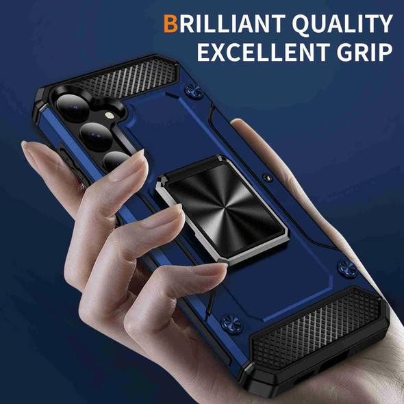 For Samsung Galaxy S24 5G Shockproof Metal Holder Phone Case(Blue)