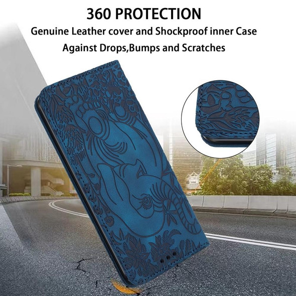 For Samsung Galaxy A12 Retro Elephant Embossed Leather Phone Case(Blue)