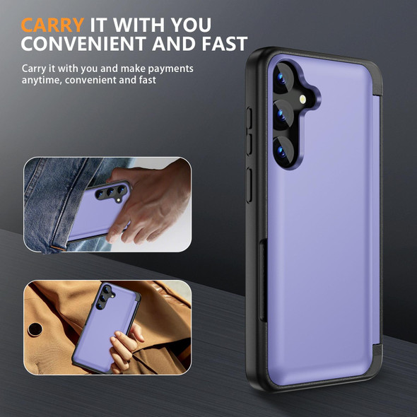 For Samsung Galaxy S23 5G 3 in 1 Flip Holder Phone Case(Light Purple)