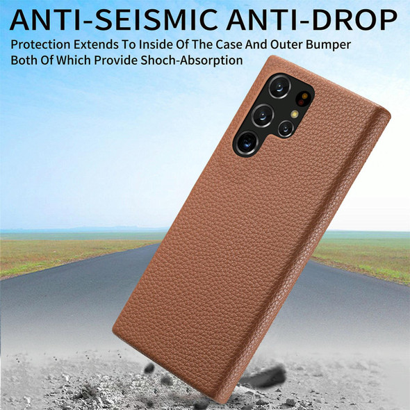 For Samsung Galaxy S22 Ultra 5G Litchi Oil Edge Leather Back Phone Case(Brown)