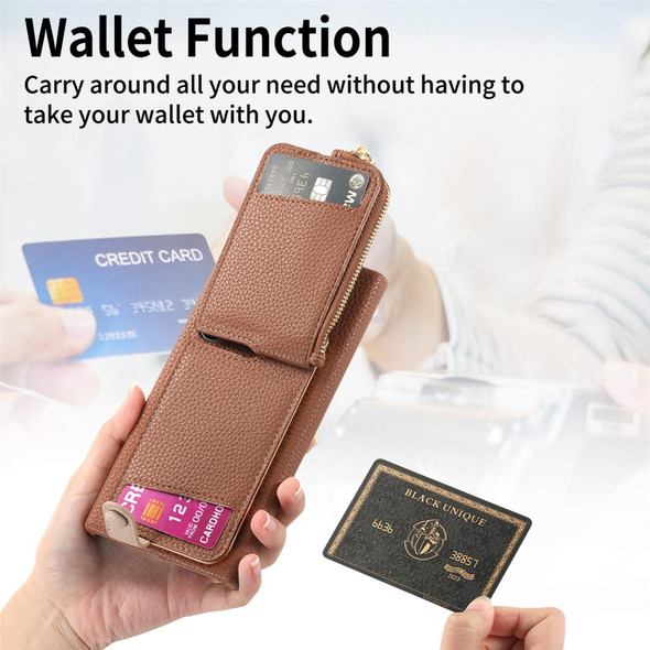 For Samsung Galaxy S23 Ultra 5G Litchi Leather Oil Edge Ring Zipper Wallet Back Phone Case(Brown)