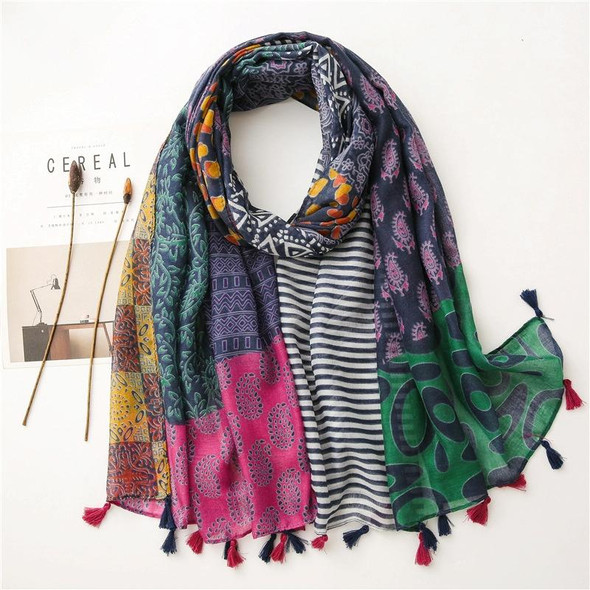 180 X 85cm  Women Cotton And Linen Scarf Retro Splicing Bohemian Printed Silk Shawl SL2009-017