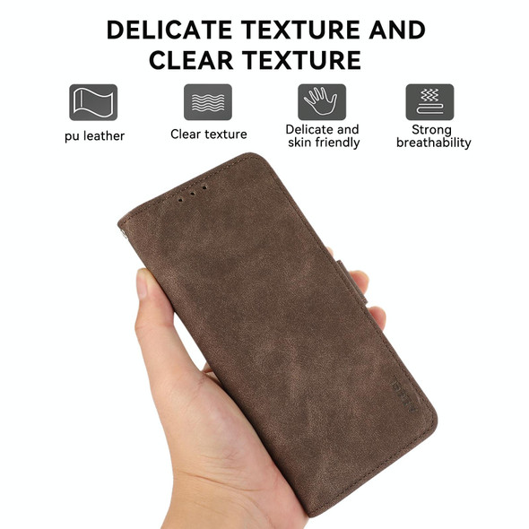 For Samsung Galaxy S21 5G ABEEL Frosted Magnetic RFID Leather Phone Case(Brown)