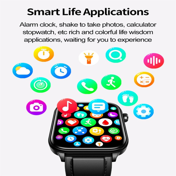 ET570 1.96 inch Color Screen Smart Watch Leather Strap, Support Bluetooth Call / ECG(Black)