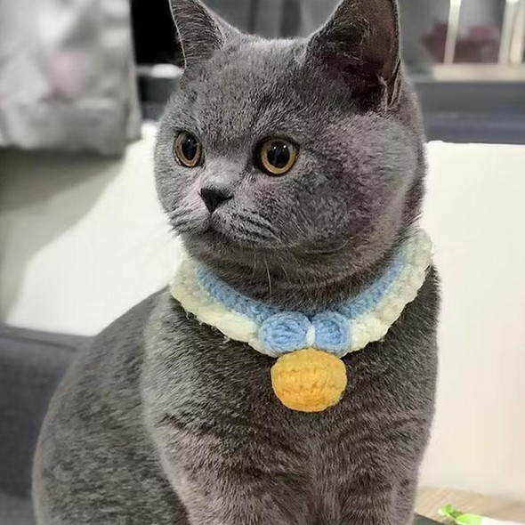 35cm For 5-7.5kg Handmade Crochet Cat Collar Cute Lightweight Soft Small Pet Collar For Photo(Light Blue)