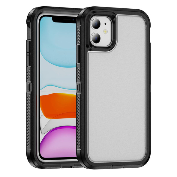 For iPhone 11 Guard Life Waterproof Frosted Phone Case(Black+Transparent)