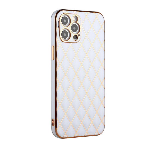 Electroplated Rhombic Pattern Sheepskin TPU Protective Case - iPhone 12 Pro(White)