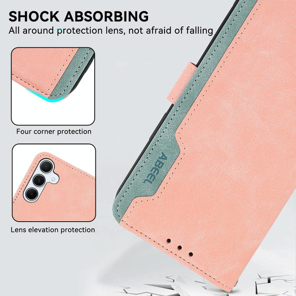 For Samsung Galaxy S21 5G ABEEL Color Block Magnetic RFID Leather Phone Case(Pink-Cyan)