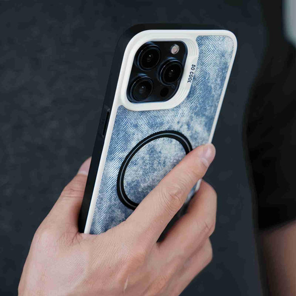 For iPhone 12 Contrast Color Denim MagSafe Magnetic Phone Case(Black)