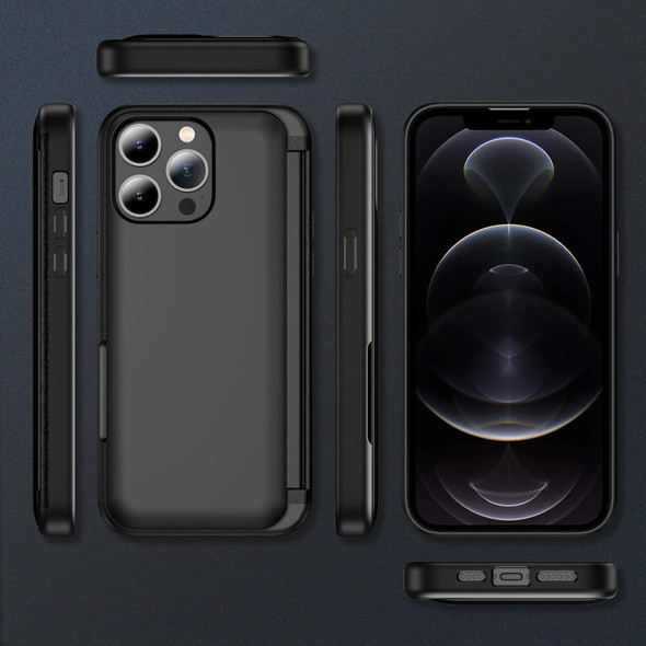 For iPhone 12 Pro 3 in 1 Flip Holder Phone Case(Black)