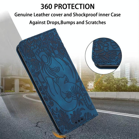For Samsung Galaxy S20 FE 5G Retro Elephant Embossed Leather Phone Case(Blue)