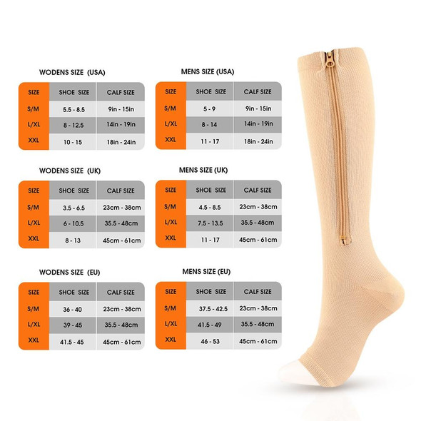 Sports Pressure Socks Compressed Brake Zipper Socks, Size: XXL(Copper Skin Color)