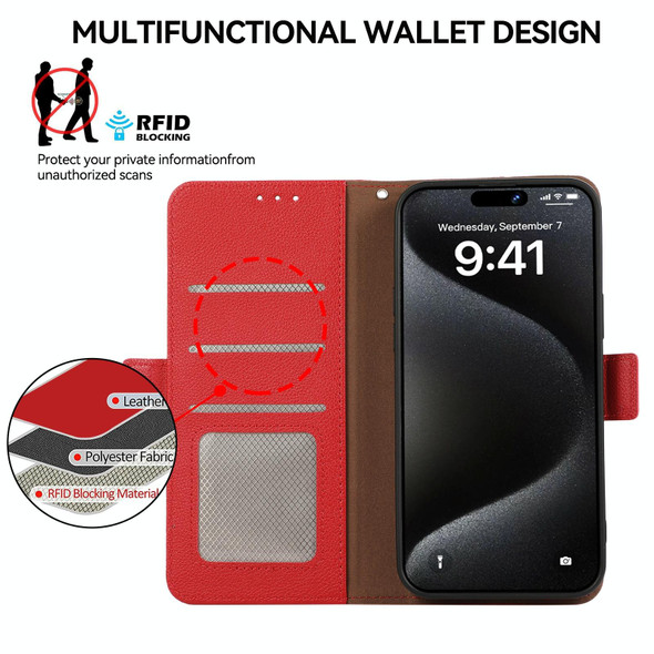 For Samsung Galaxy S22 Ultra 5G ABEEL Side-Magnetic Litchi Pattern Leather RFID Phone Case(Red)