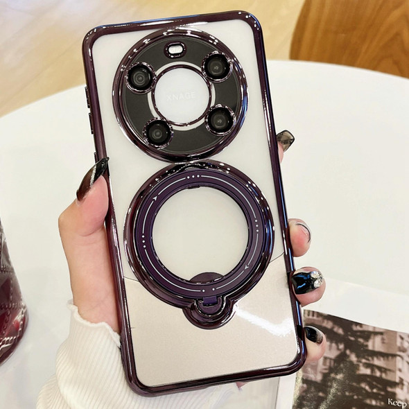 For Huawei Mate 40 Pro Electroplating MagSafe 360 Degree Rotation Holder Shockproof Phone Case(Dark Purple)