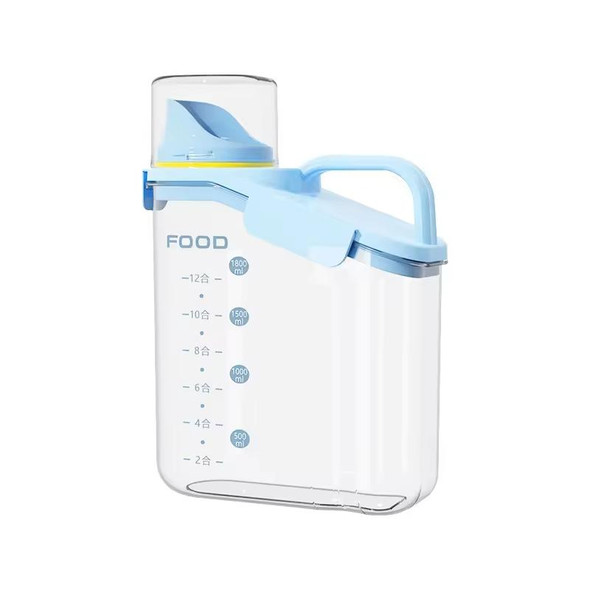 1600ml Plastic Sealed Grains Container Dry Food Storage Bin with Measuring Cup Pouring Spout(Blue)
