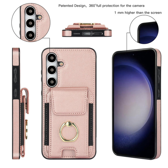 For Samsung Galaxy S24 5G Elastic Card Bag Ring Holder Phone Case(Rose Gold)