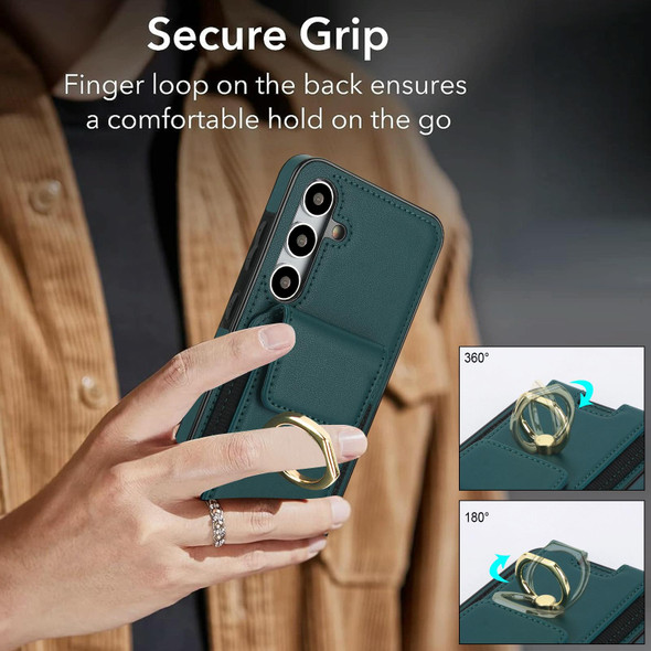 For Samsung Galaxy S24 Ultra 5G Elastic Card Bag Ring Holder Phone Case(Dark Green)