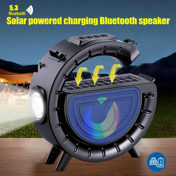 DV-800 G-shaped Colorful Atmosphere Light Flashlight Solar Wireless Bluetooth Speaker(Black)