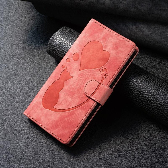 For Samsung Galaxy A35 5G Pen Heart Cat Embossed Leather Phone Case(Orange)