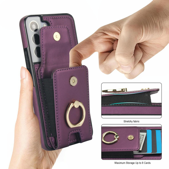 For Samsung Galaxy S22+ 5G Elastic Card Bag Ring Holder Phone Case(Purple)