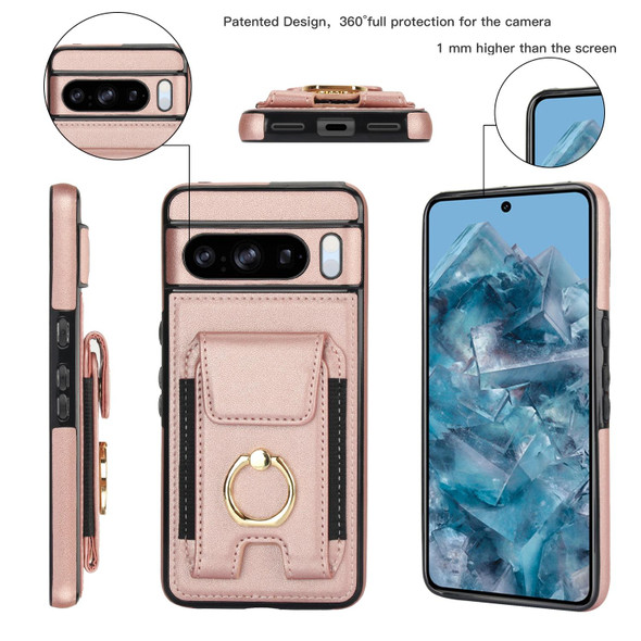For Google Pixel 8 Pro Elastic Card Bag Ring Holder Phone Case(Rose Gold)