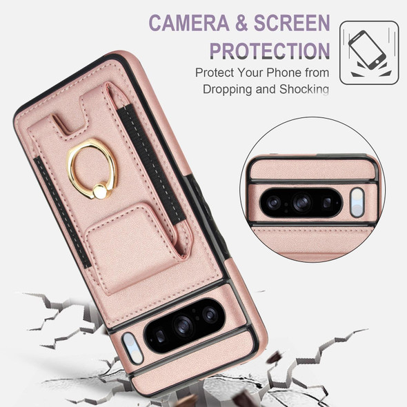 For Google Pixel 8 Pro Elastic Card Bag Ring Holder Phone Case(Rose Gold)