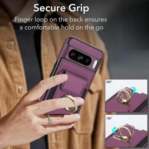 For Google Pixel 8 Pro Elastic Card Bag Ring Holder Phone Case(Purple)