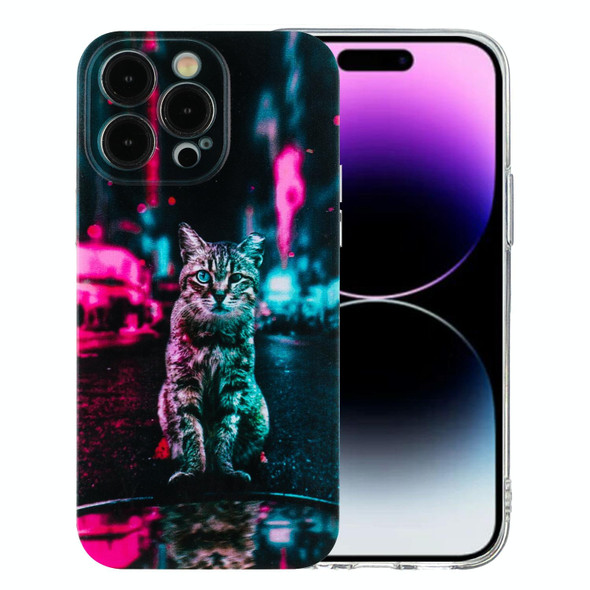 For iPhone 15 Pro Max Colorful Painting Pattern TPU Phone Case(Traffic Light Cat)