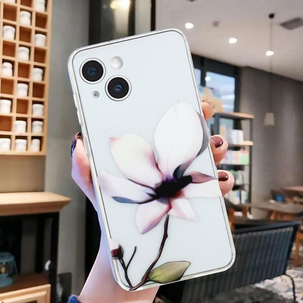 For iPhone 15 Plus Colorful Painting Pattern TPU Phone Case(White Flowers)