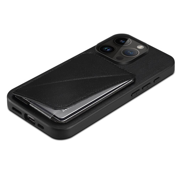 For iPhone 15 Pro D04 Calf Texture Dual Card Slot Holder Phone Case(Black)