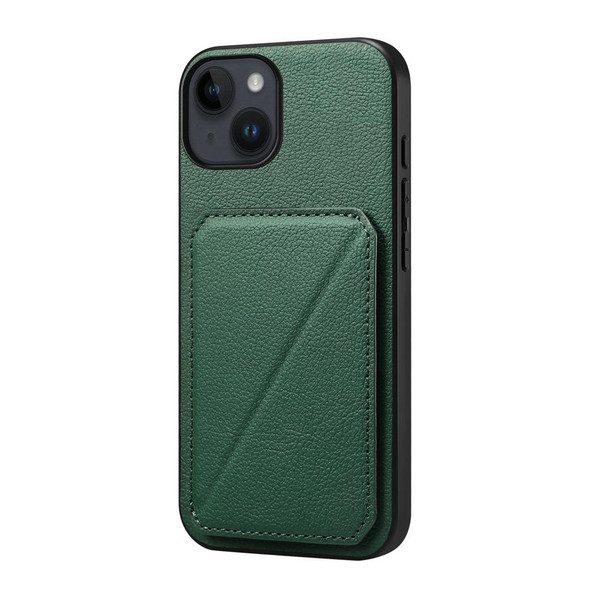 For iPhone 14 D04 Calf Texture Dual Card Slot Holder Phone Case(Green)