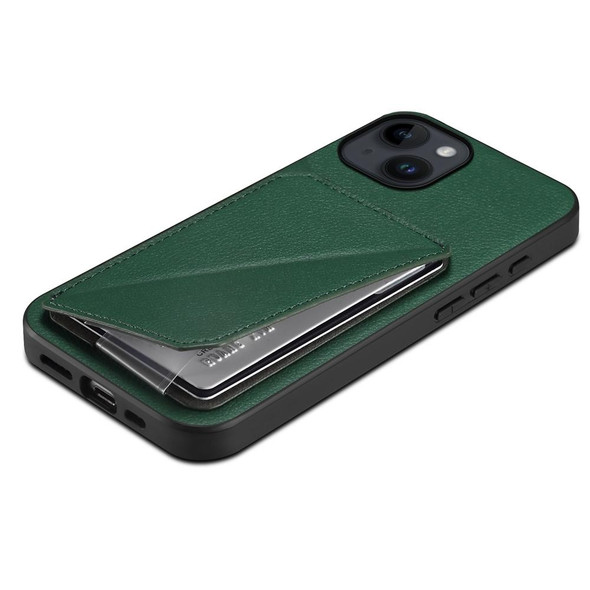 For iPhone 14 D04 Calf Texture Dual Card Slot Holder Phone Case(Green)