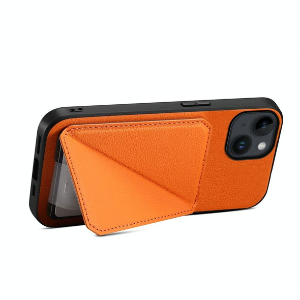 For iPhone 14 D04 Calf Texture Dual Card Slot Holder Phone Case(Orange)