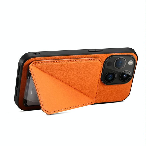 For iPhone 15 Pro Max D04 Calf Texture Dual Card Slot Holder Phone Case(Orange)