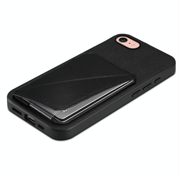 For iPhone 7 / 8 / SE 2022 D04 Calf Texture Dual Card Slot Holder Phone Case(Black)
